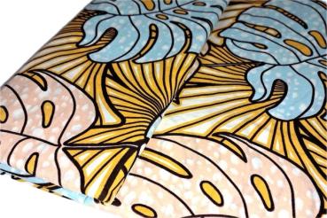 TROPICAL LEAF BLUE Afrikanischer Wax Print Stoff